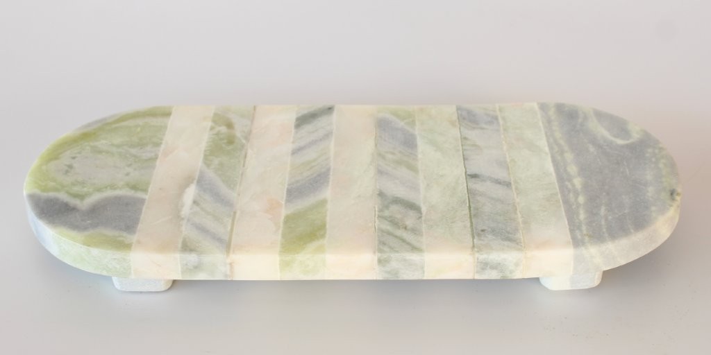 Oval Green & White Marble Board On Feet